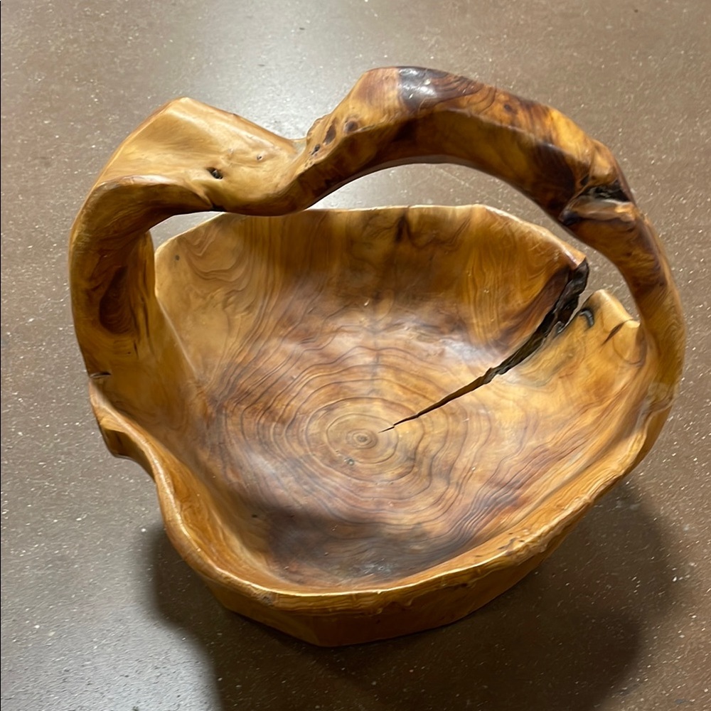 Handcrafted Wooden Bowl with Handle